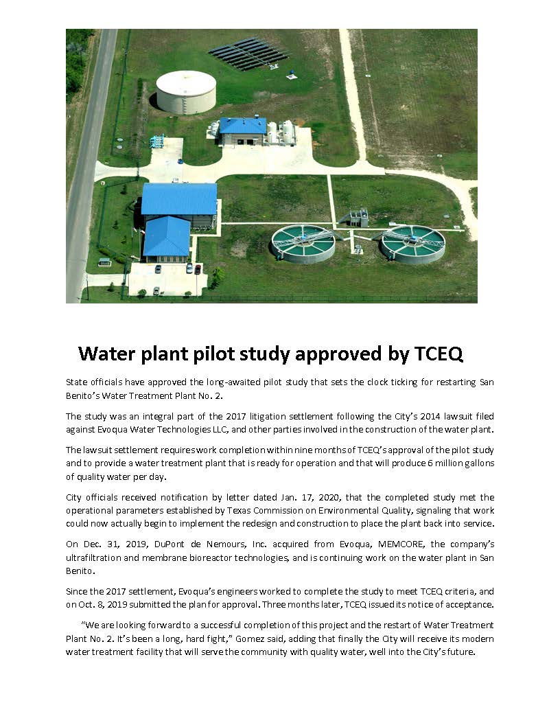 Water plant pilot study approved by TCEQ 1