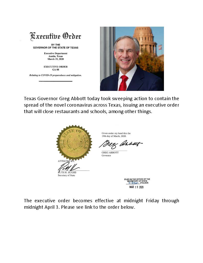 Texas Governor Greg Abbott today took sweeping action to contain the spread of the novel coronavirus