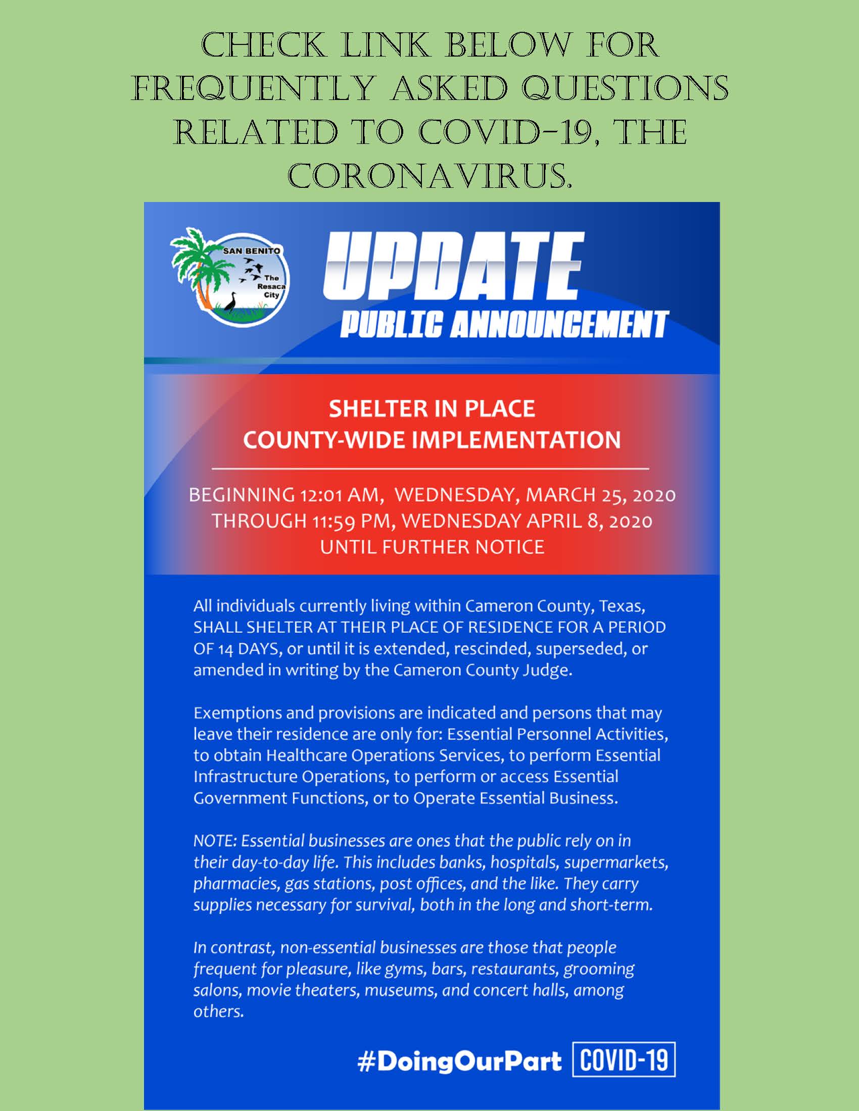 Check here for Frequently Asked Questions related to COVID