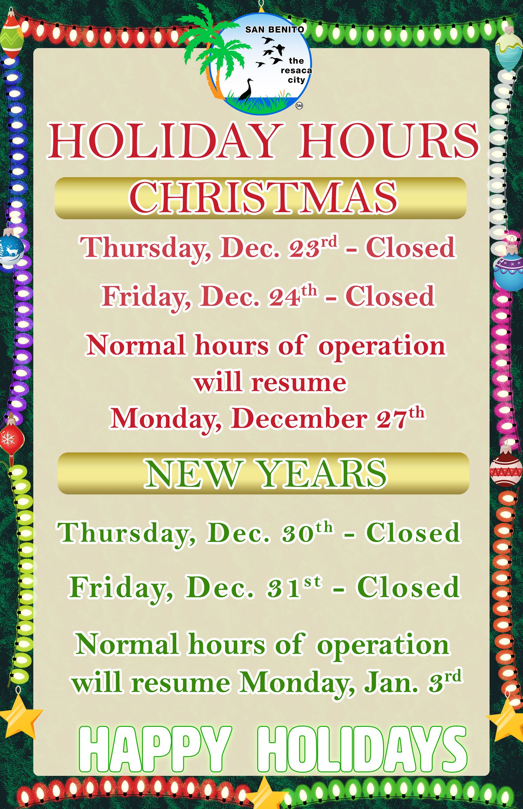 Holiday Hours