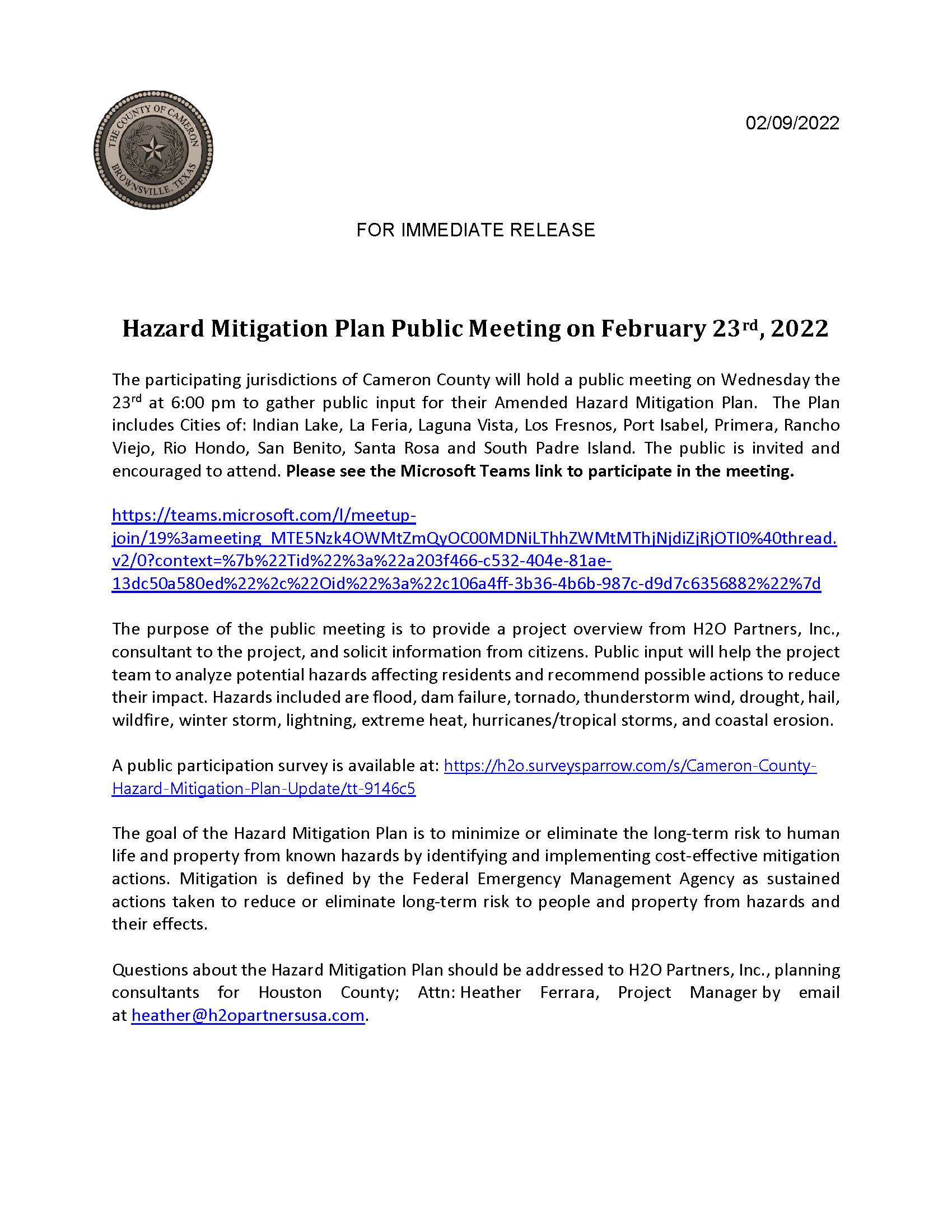 Public Notice for Public Meeting