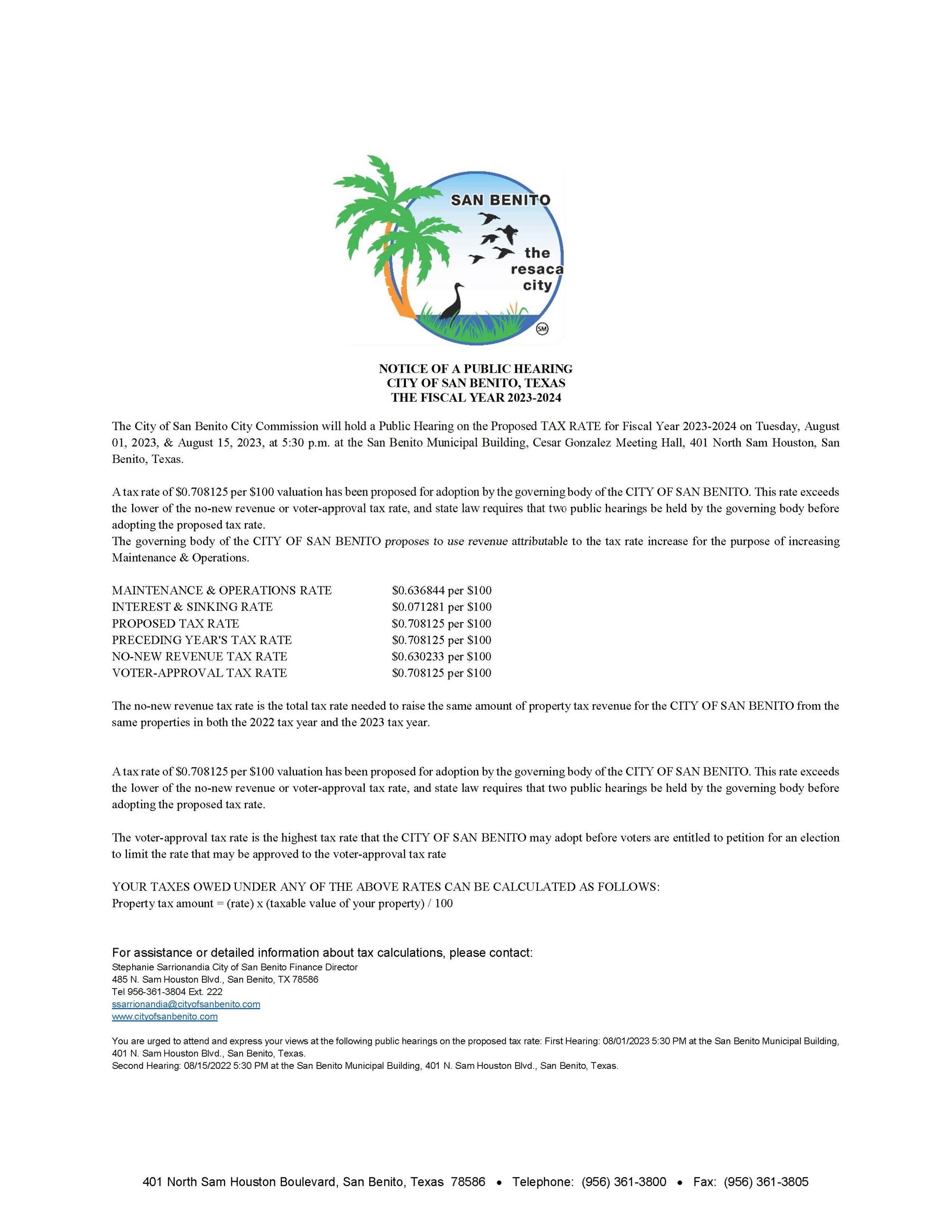 NOTICE OF PUBLIC HEARING ON TAX RATE 2023-2024