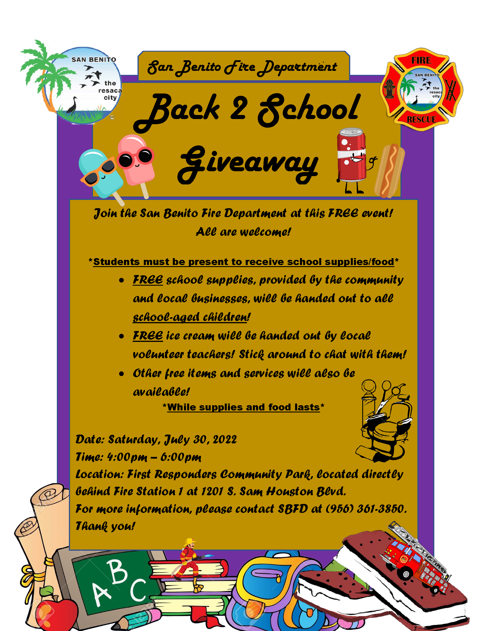SBFD Back 2 School Giveaway
