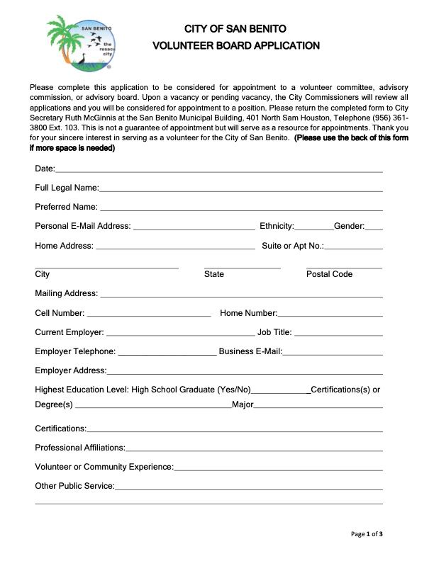 COSB 2022 VOLUNTEER BOARD APPLICATION FORM