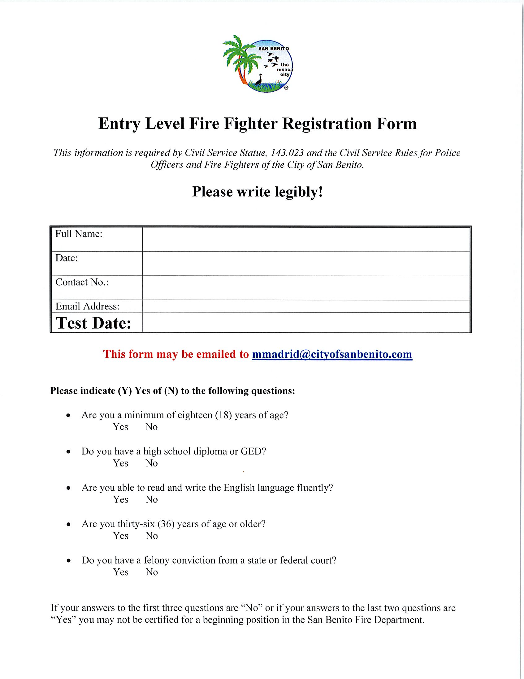 Registration Form - Entry Level Fire Exam 2023
